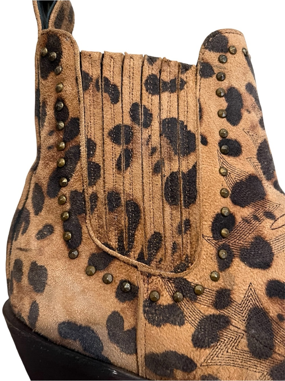 Cavender’s Leopard Print Western Ankle Boots - Tan & Dark Brown Suede Size 9B - Picture 10 of 12